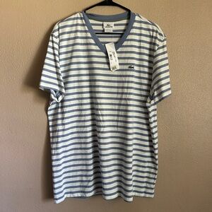 Lacoste Men's Short Sleeve Tee in Blue and White Stripes